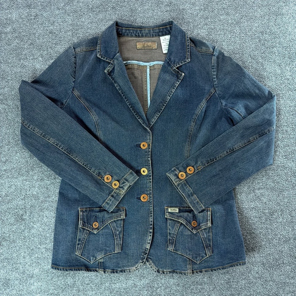 Levi Strauss Signature Denim Blazer Jacket Blue Medium Wash XL Women Fall Mom